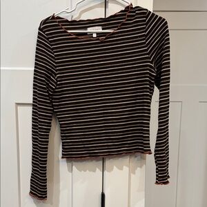 Bohme Black and Tan Striped Long Sleeve Top